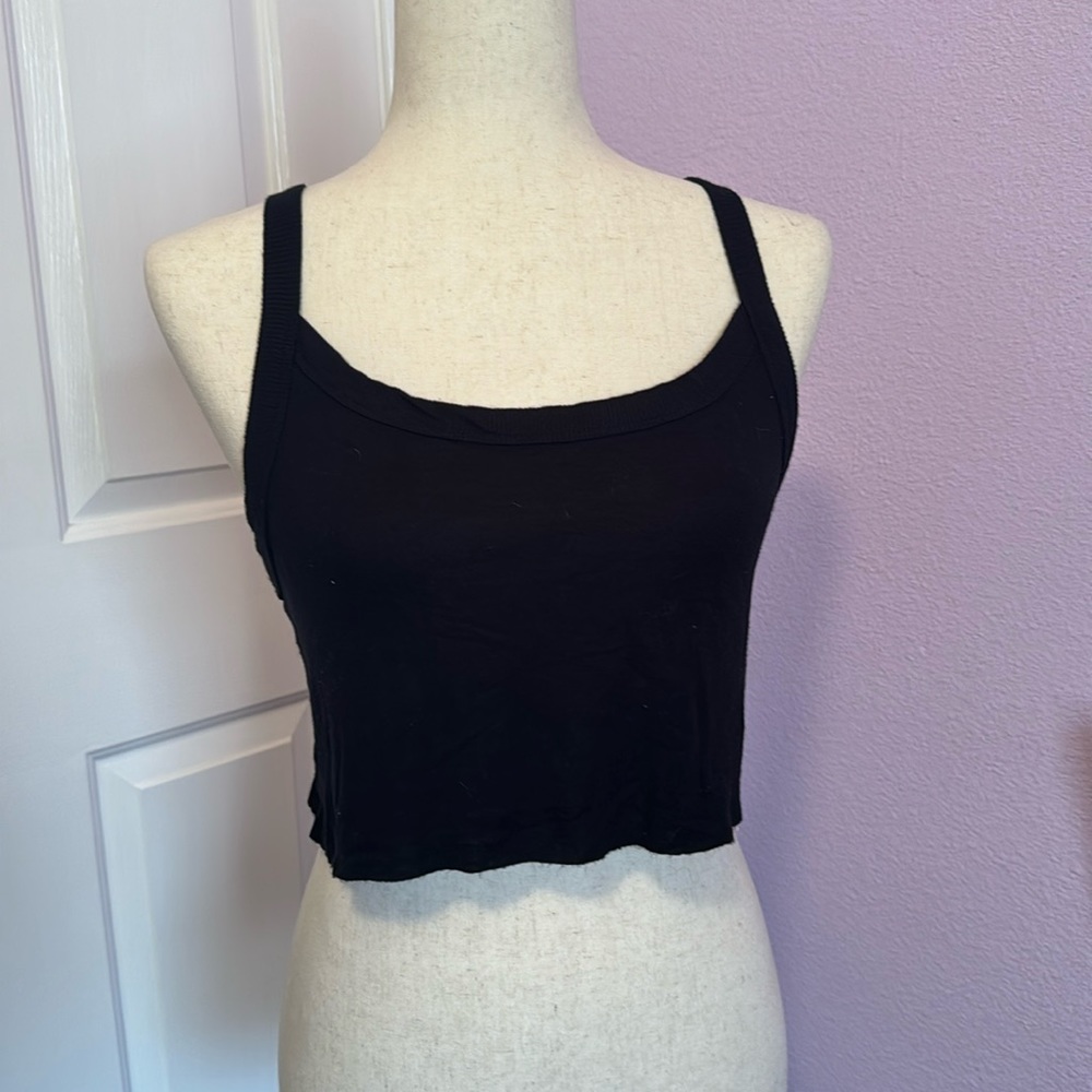 Free People Black Cropped Tank Top Size L